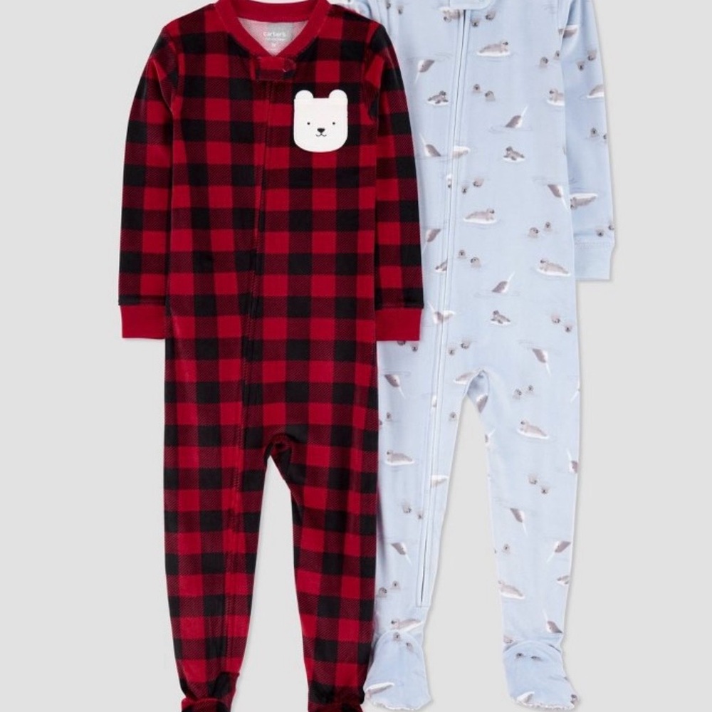 Carter's Red Plaid and Blue Print Footies
